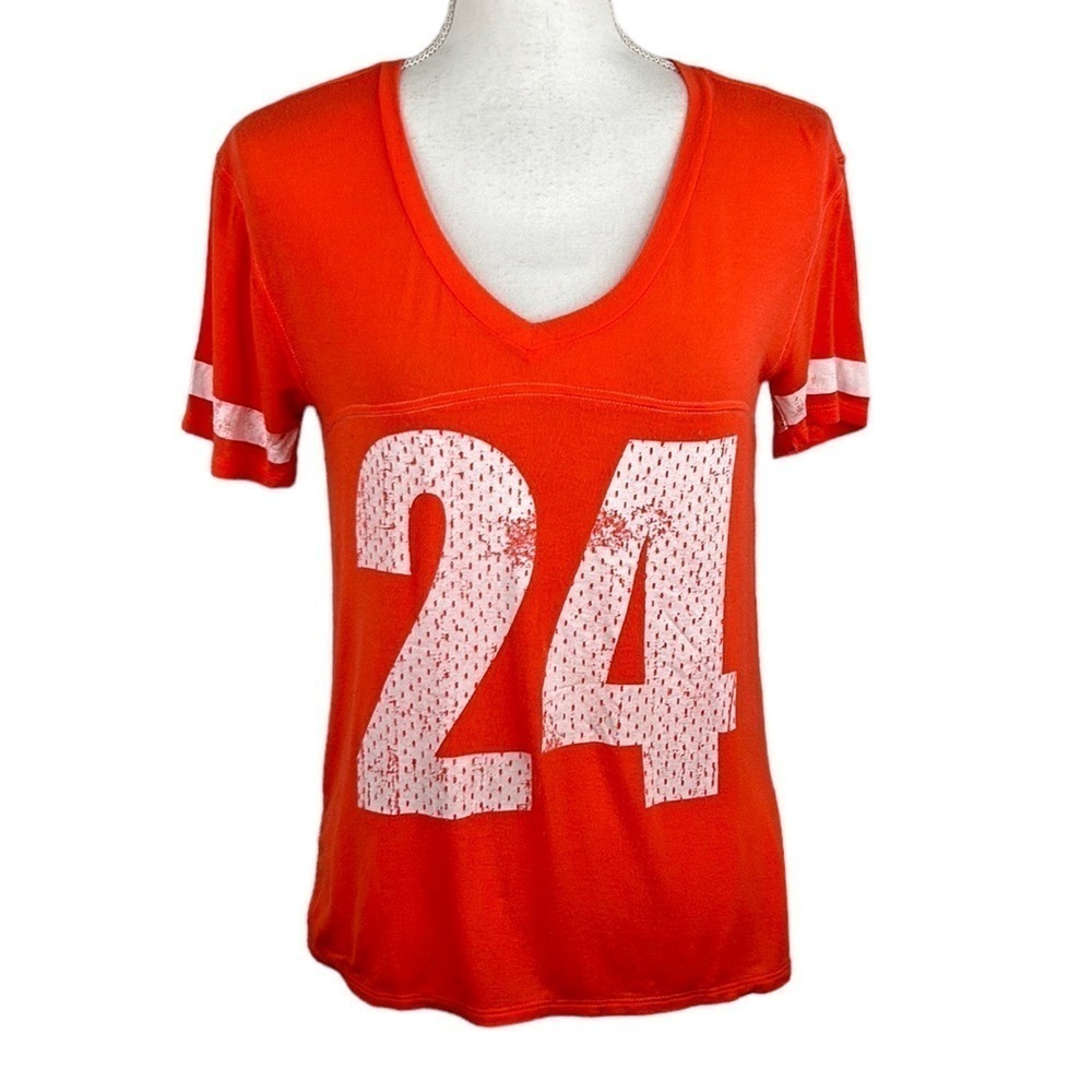 Fifth Sun Orange Jersey Short Sleeve High‎ Low V-Neck T-Shirt Size Small